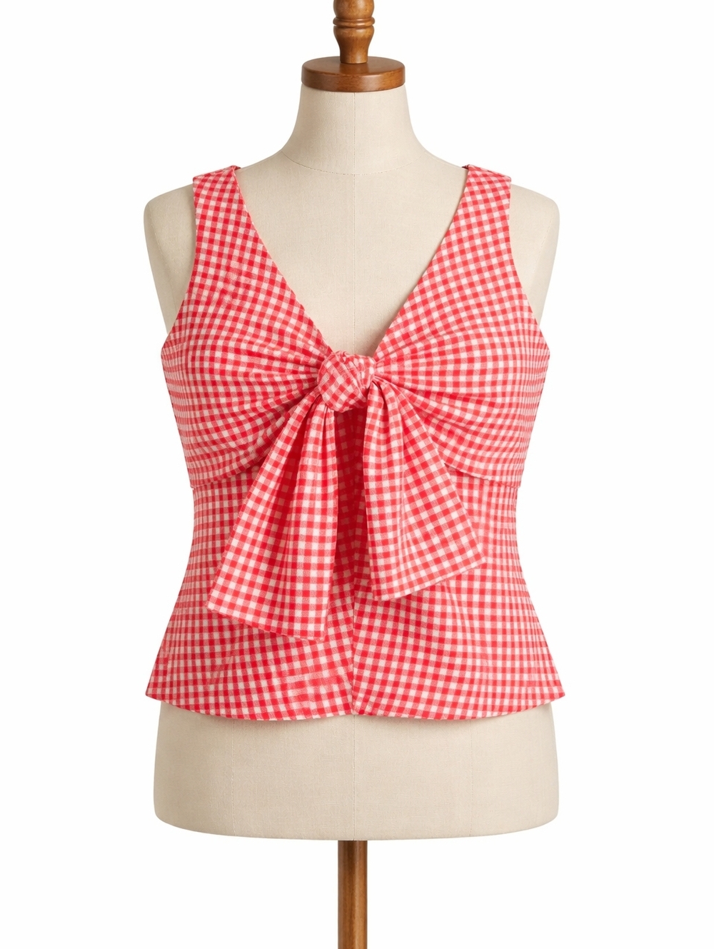 Eva Franco Red White Gingham Check Top Size Medium Sleeveless Tie Front